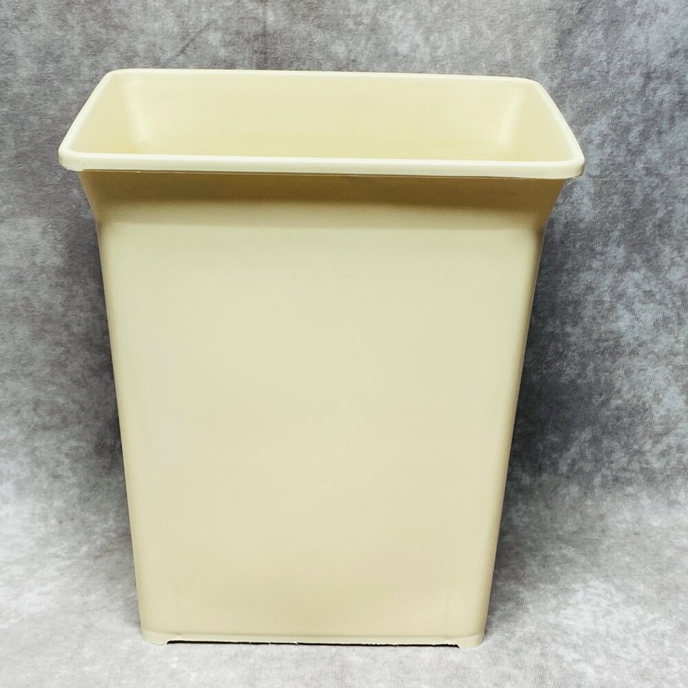 Vintage Beige Rectangular Plastic Wastebasket Trash Bin 11" Tall